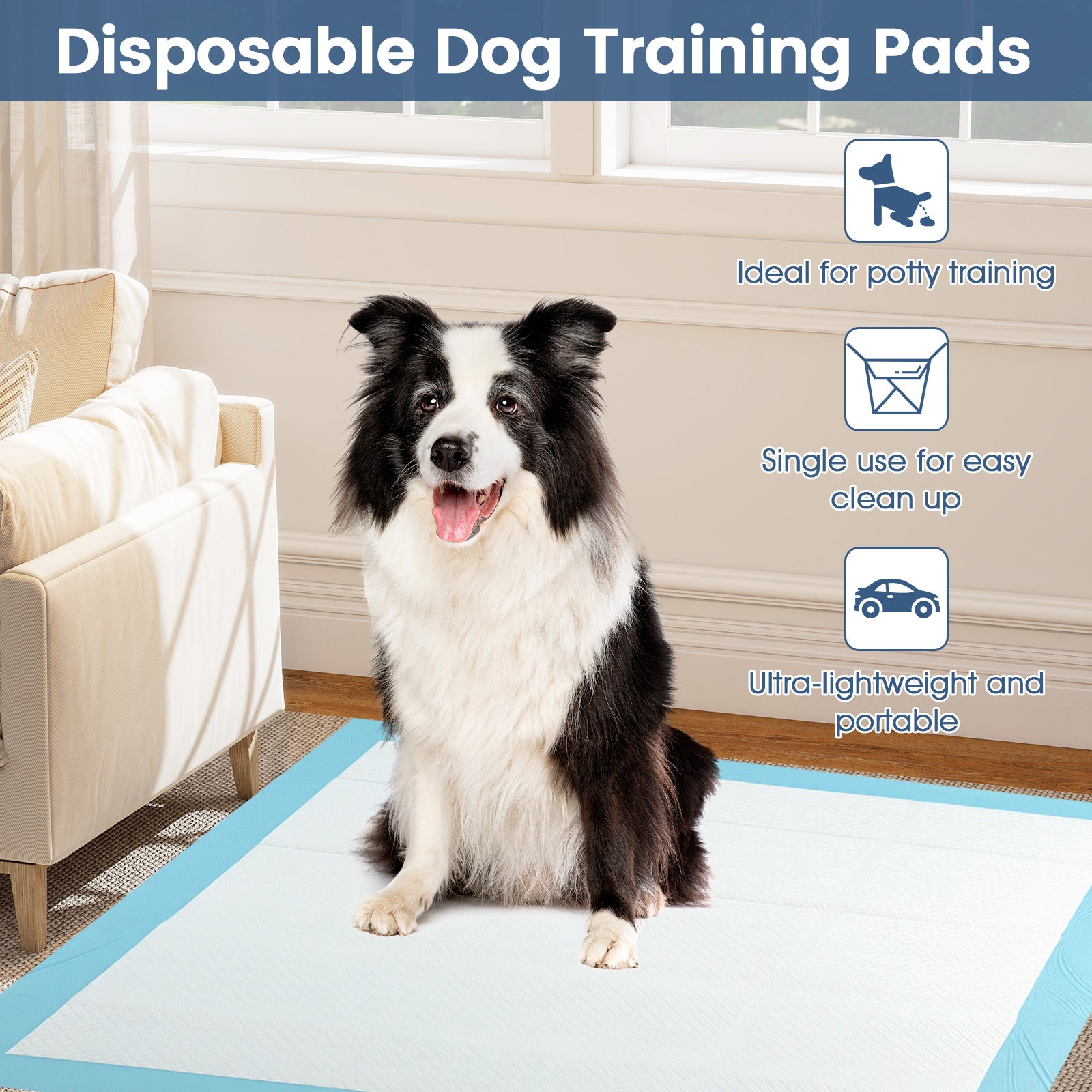 Dog and Puppy Pee Pads 36" x 36" (100 Counts) for Potty Training-Blue