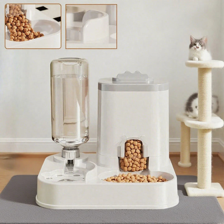 Automatic Cat & Dog Water Dispenser with Integrated Food Basin No Batteries Needed,Automatic Pet Feeder One-Piece Design