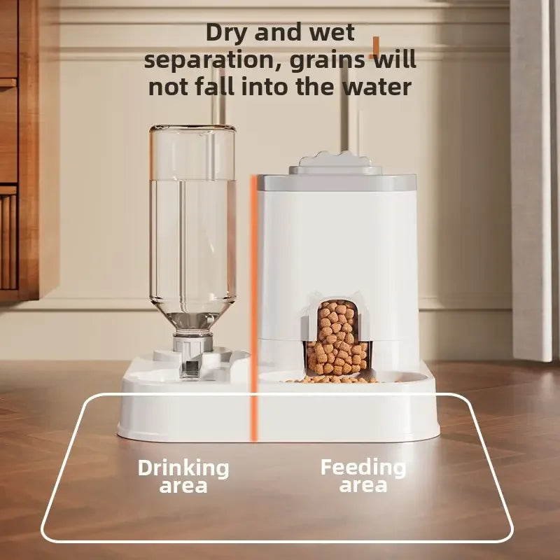 Automatic Cat & Dog Water Dispenser with Integrated Food Basin No Batteries Needed,Automatic Pet Feeder One-Piece Design