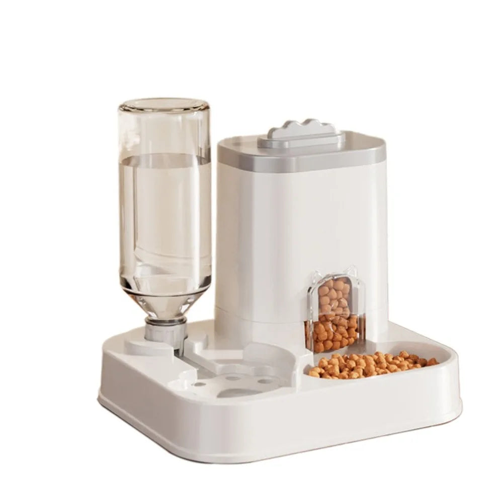 Automatic Cat & Dog Water Dispenser with Integrated Food Basin No Batteries Needed,Automatic Pet Feeder One-Piece Design