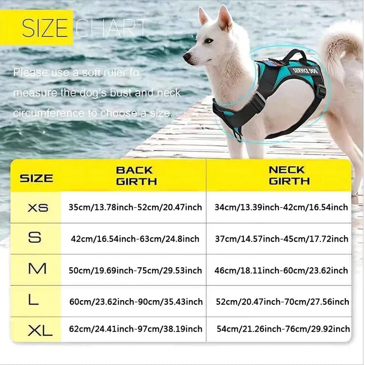 Service Dog Harness, Reflective Dog Vest Harness with 5 PCS Patches, Adjustable Soft Oxford Pet Harness, Inner Layer Mesh, Easy