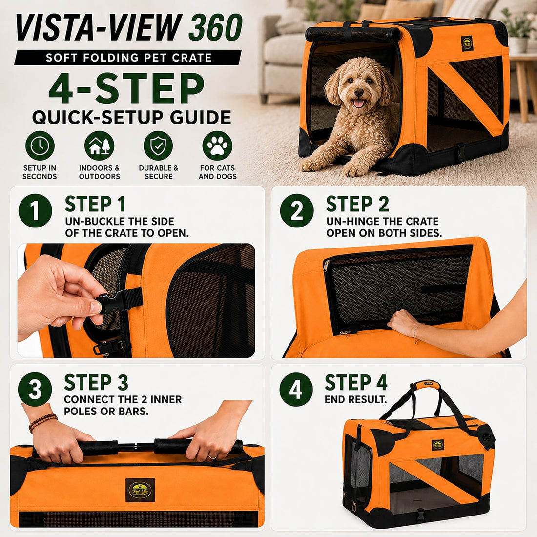 Pet Life 360° Vista View Folding Pet Dog Crate Carrier