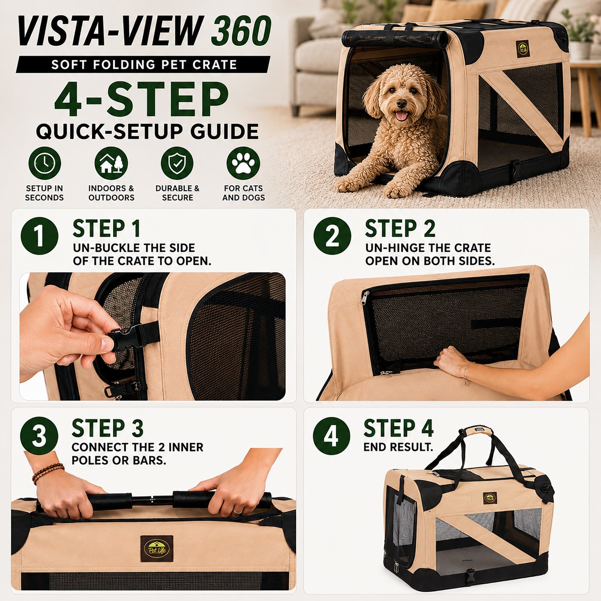 Pet Life 360° Vista View Folding Pet Dog Crate Carrier