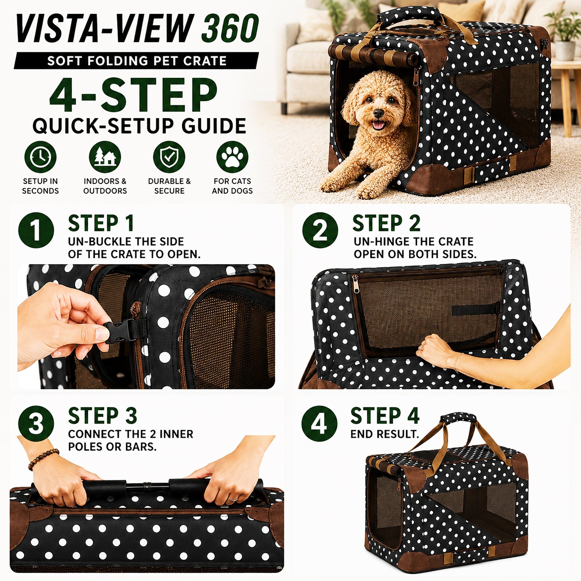 Pet Life 360° Vista View Folding Pet Dog Crate Carrier