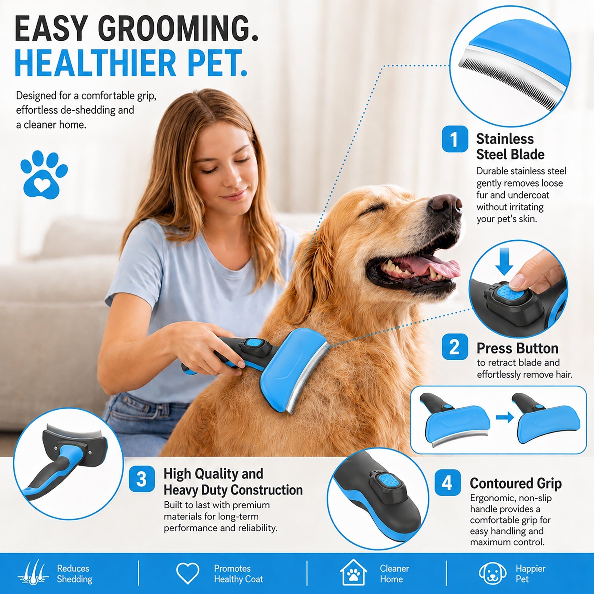 Pet Life Fur-Guard Self-Cleaning Grooming Deshedder