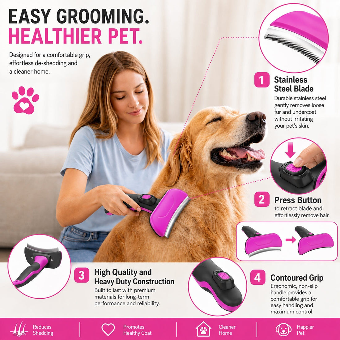 Pet Life Fur-Guard Self-Cleaning Grooming Deshedder